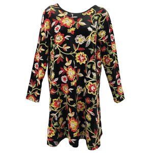 Uncle Frank Dress Black Velvet Embroidered Floral A-Line Size S Scoop Back Tunic